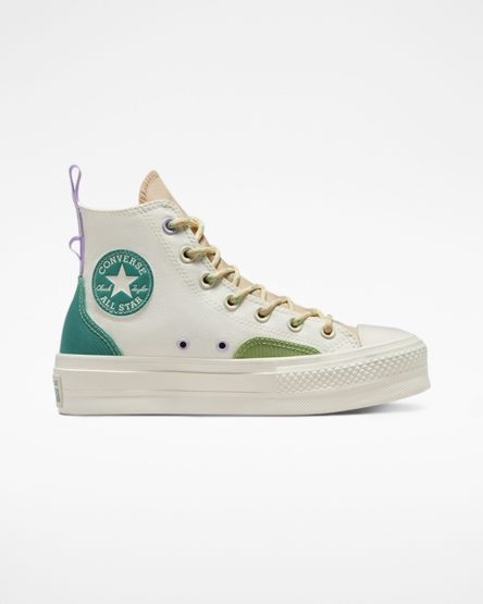 Pantofi Platforma Dama Converse Chuck Taylor All Star Lift Colorblock Overlay Inalti Bej | RO LZRPJ620